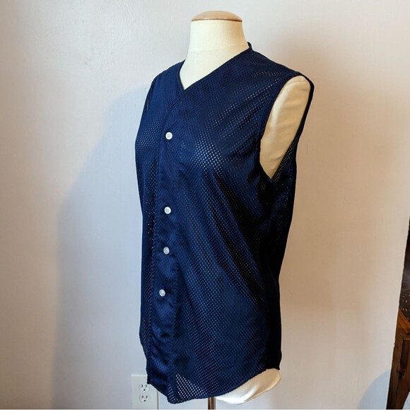 Vintage Navy Blue Mesh Sleeveless Button-Down Jersey by Wilson's Size S - Picture 4 of 8